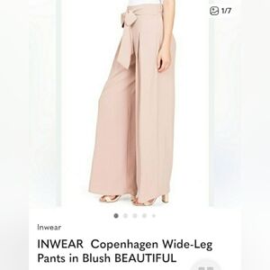 InWear blush pink wide leg belted trousers, women’s size Medium, NWT.